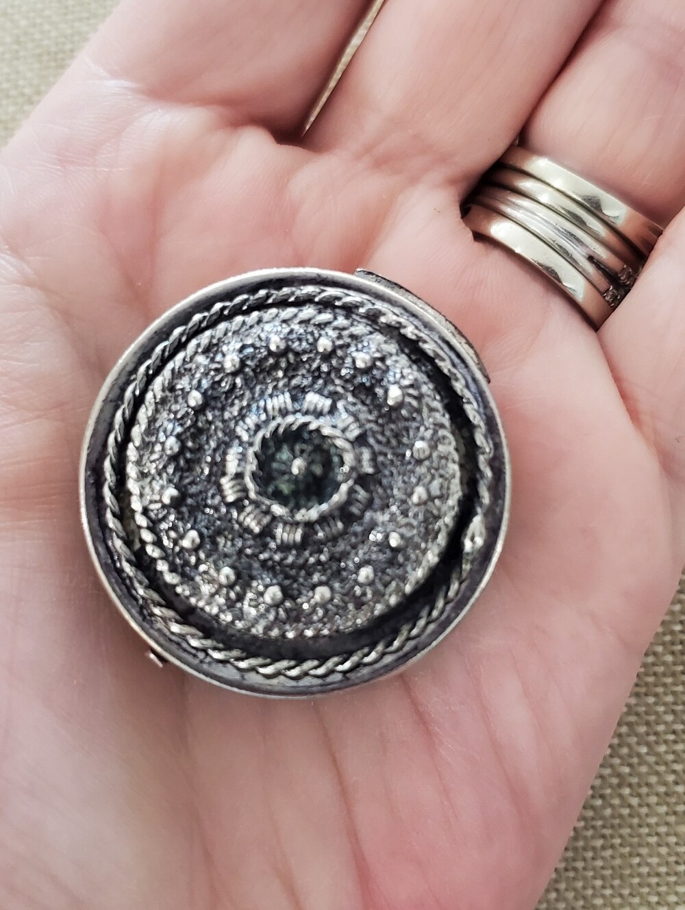 Antique Silver Filigree Pill Box Vintage Hinged Trinket Rosary Case Ornate